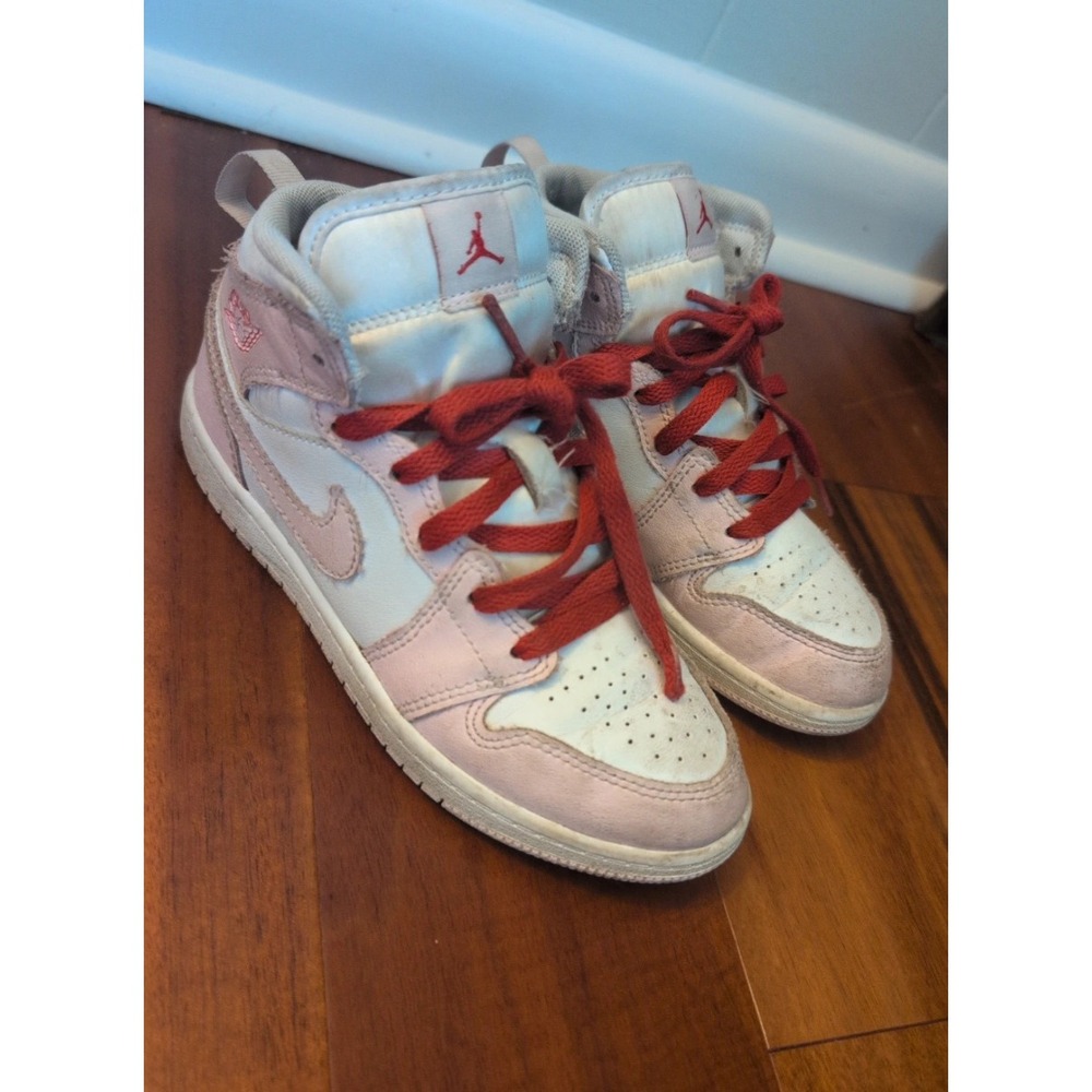 Jordan 1 Mid SE Pink Glaze White Red Kids Sneakers DQ8424-608 Size 1.5Y